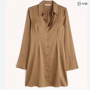 Abercrombie & Fitch Cooper Satin Button-Up Shirt Dress
